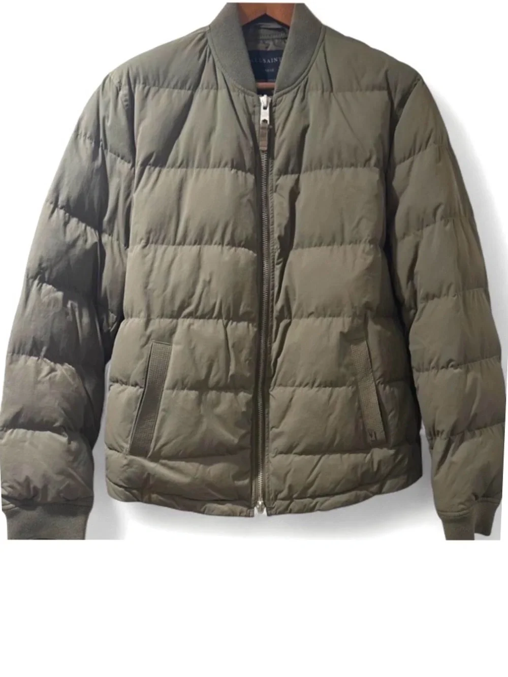 AllSaints Olive Green Puffer Bomber Jacket Size  Men’s Large